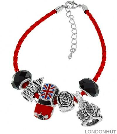 Braided Leather Charm Bracelet with Union Jack Mini Cooper