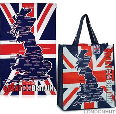 Great Britain Map Tea Towel and Shopping Bag Set