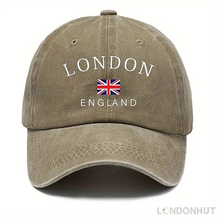 Khakhi Cotton Baseball Cap with Embroidered Union Jack Flag
