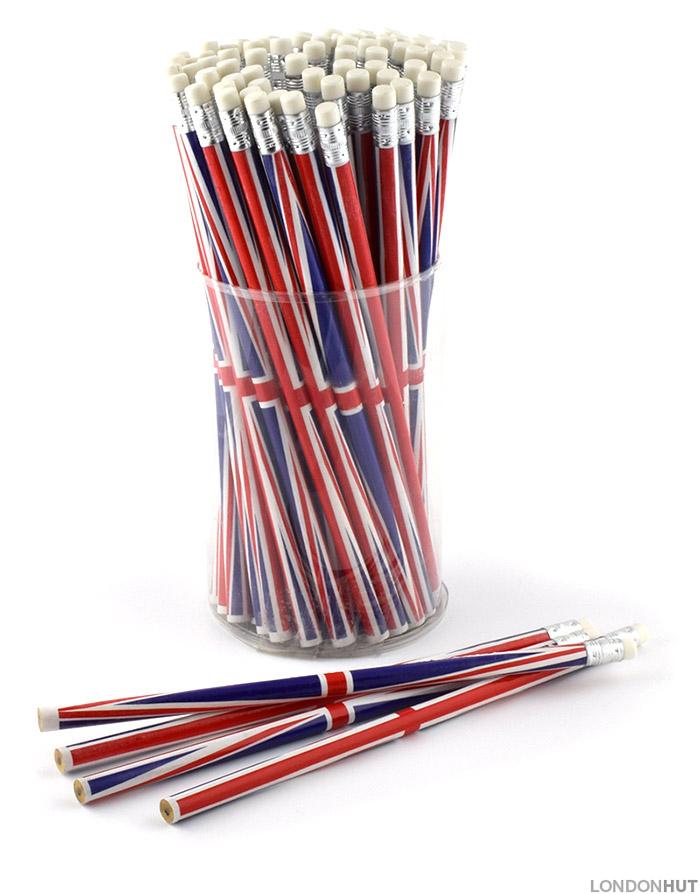 100 Union Jack Flag Pencils With Eraser Party Bag Filler London Souvenir Gift 