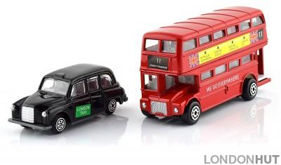 Large Diecast Metal London Bus and Taxi Model Gift Set