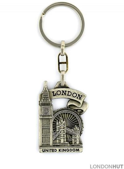 Metal London Souvenir Keyring with Big Ben and Tower Bridge