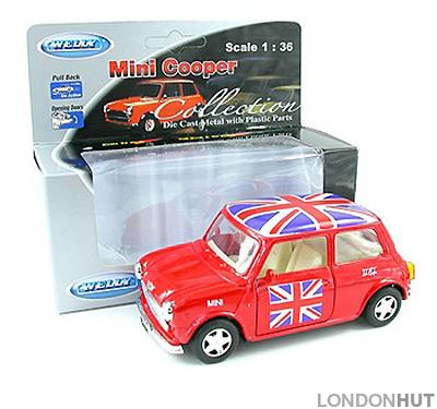 Red Diecast Metal Union Jack UK Flag Mini Cooper Model Car