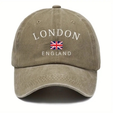 Khakhi Cotton Baseball Cap with Embroidered Union Jack Flag