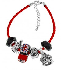 Braided Leather Charm Bracelet with Union Jack Mini Cooper