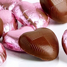 Ten Pink Foiled Milk Chocolate Hearts