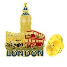 Metal Lapel Pin Badge with London Big Ben, Bus and Taxi