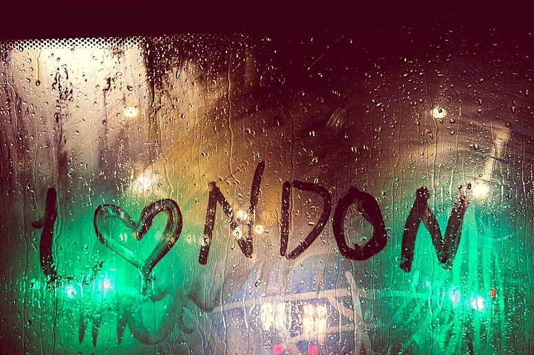 London written in condensation on a taxi window