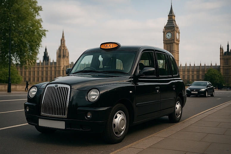 classic london taxi near big ben