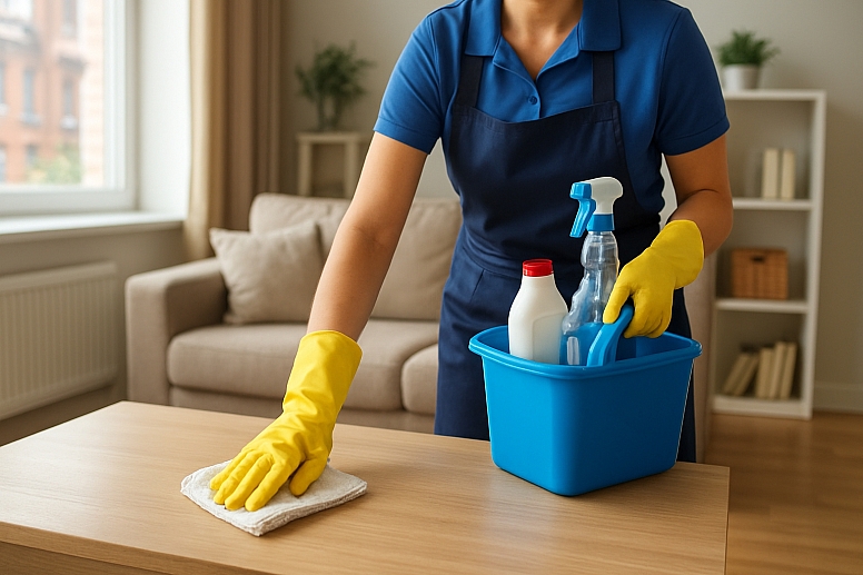 cleaning a bright london living room