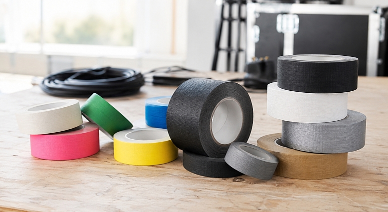 colourful tape rolls on workbench