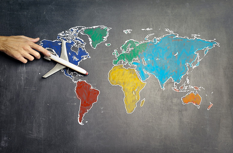 Chalk map of the world on a blackboard