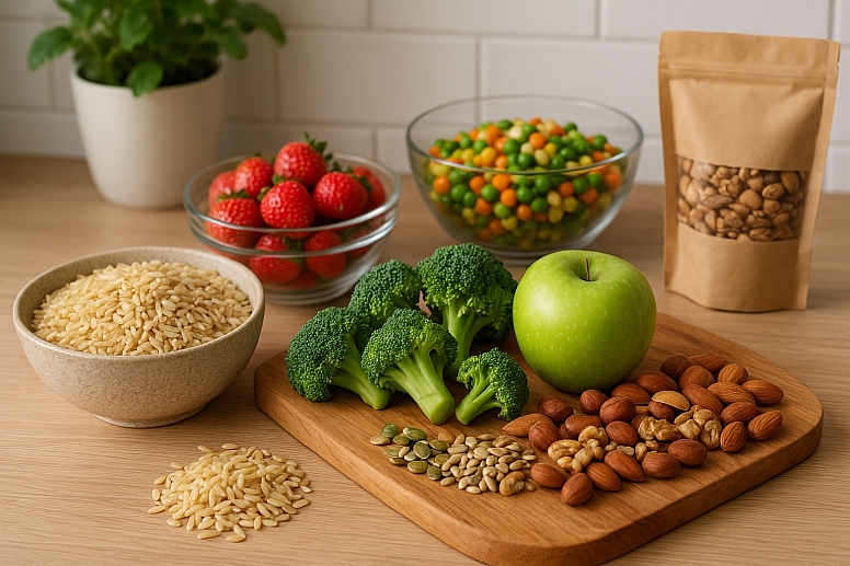 fresh ingredients on wooden countertop