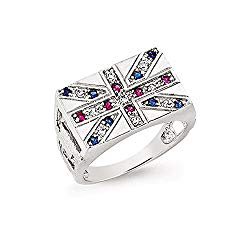 Rhodium Plated Sterling Silver Union Jack Ring