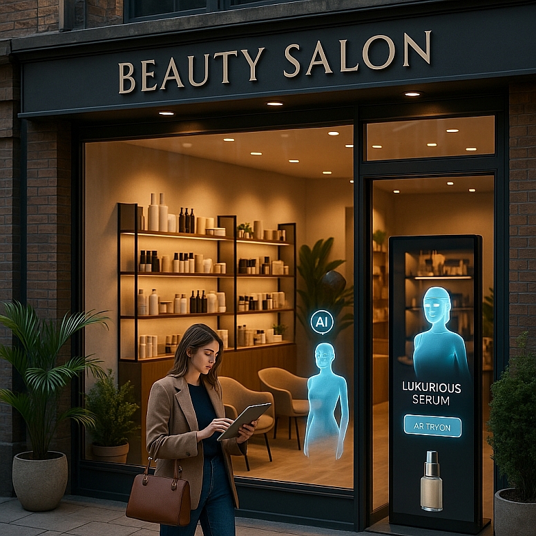 modern beauty salon with ai display