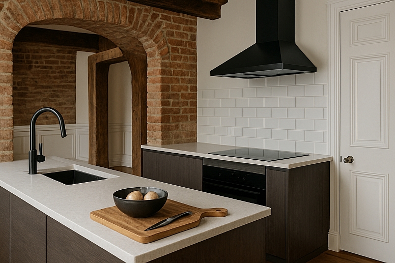 modern kitchen with rustic charm