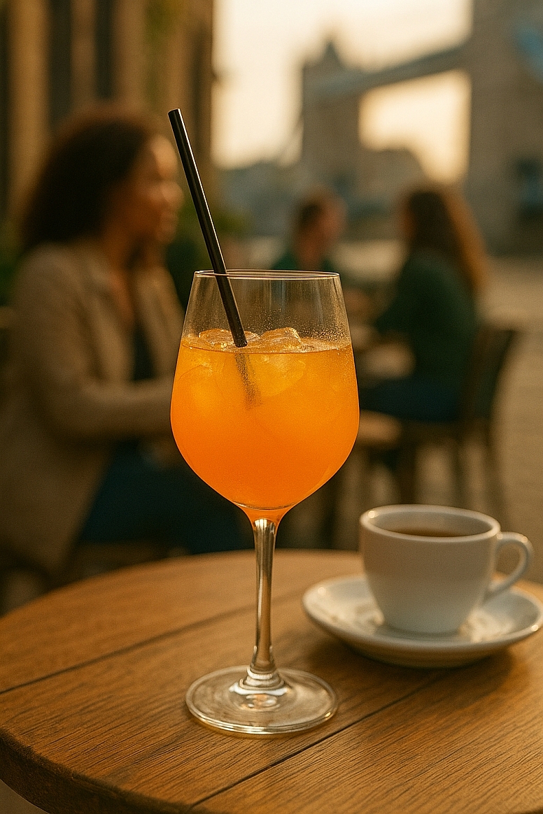 outdoor caf refreshments at sunset