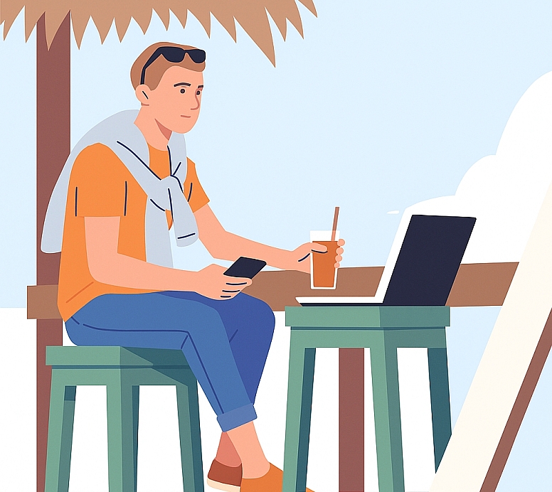outdoor work under the tiki hut