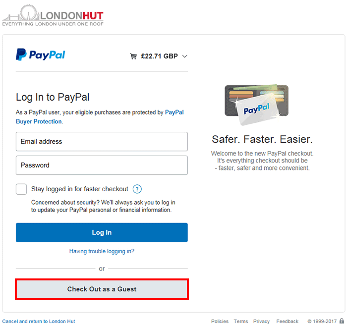 Payment by card without a Paypal account.