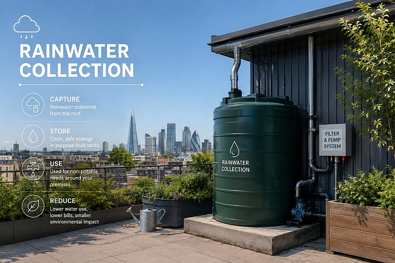 rainwater collection on urban rooftop