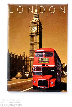 British London Tag with Red Bus Big Ben Union Jack UK Keyring Charm Bag Purse 