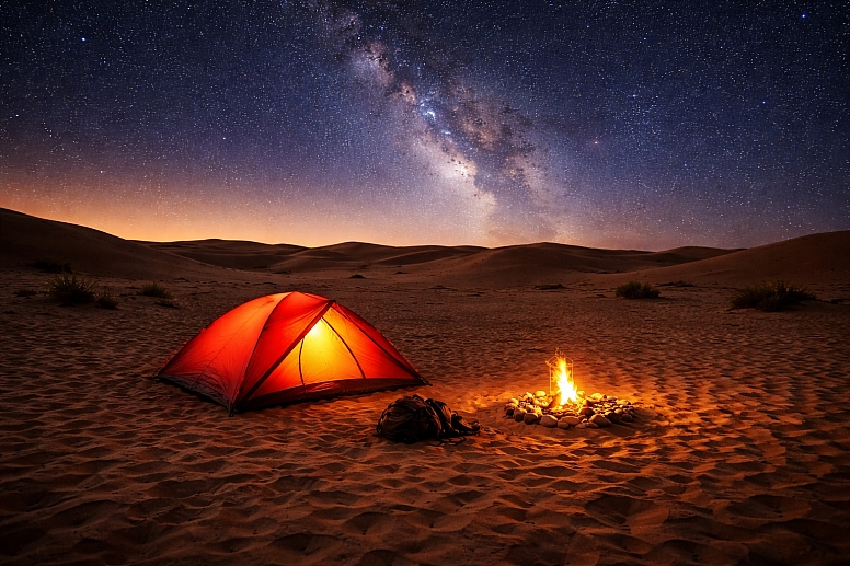 solitary tent under the milky way