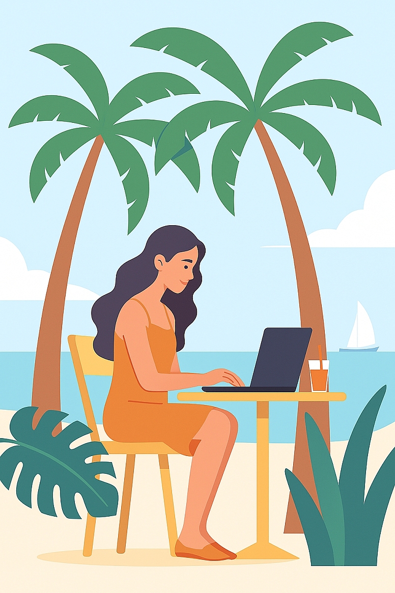 tropical workspace with ocean view
