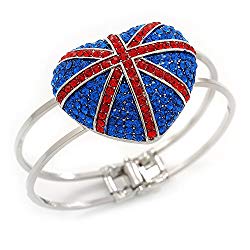 Diamanté Union Jack Heart Hinged Bangle