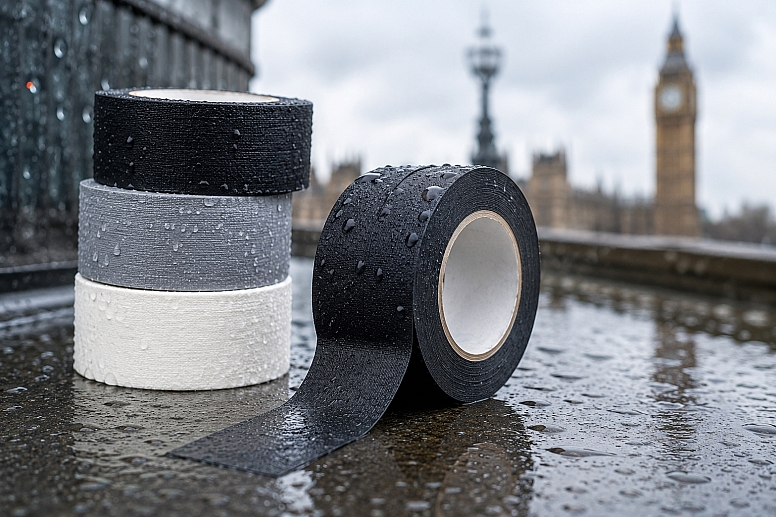 wet tape rolls in a rainy city